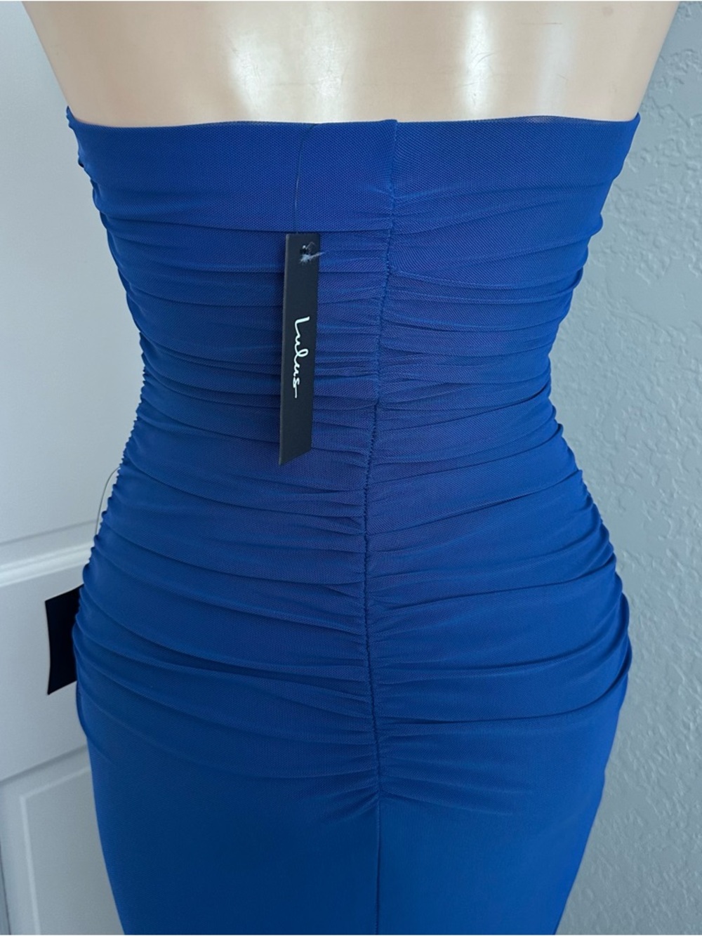 LULU’S LATE NIGHT CRUSH MESH RUCHED STRAPLESS MIDI DRESS - Picture 10 of 12